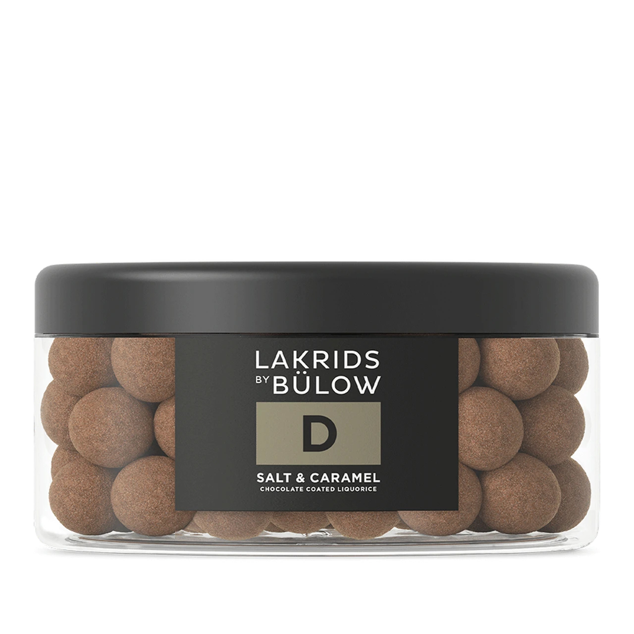 Lakrids by Bülow - Large D Salt &amp; Caramel. Iso rasiallinen makeita lakritsipalloja on erinomainen Gourmet- tason maistuva liikelahja. Alkaen 100 kpl rasia saa myös omalla logolla.