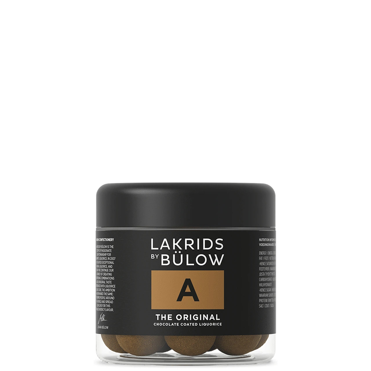 Lakrids by Bülow - Small A Original. Makean lakritsin, yleellisen maitosuklaan ja hienon lakritsijauheen yhdistelmä on herkullinen yrityslahja.